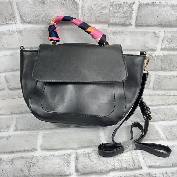 A New Day Handbags - A New Day Black Crossbody Satchel Bag Purse Adjustable Strap and Twilly Scarf